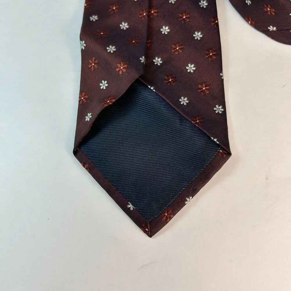 J. Crew Men's NWOT Brown with Light Brown White Floral 100% Silk Tie